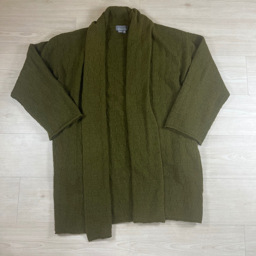 Anthropologie Open Front Cardigan Sweater Olive Green Textured Knit One Size